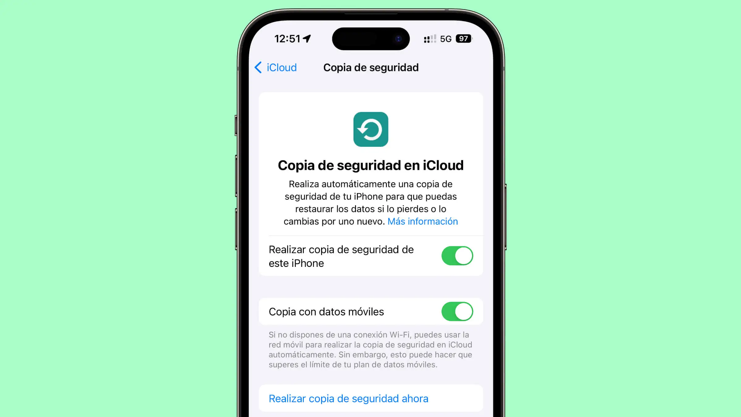 Copia de seguridad en iCloud del iPhone o iPad