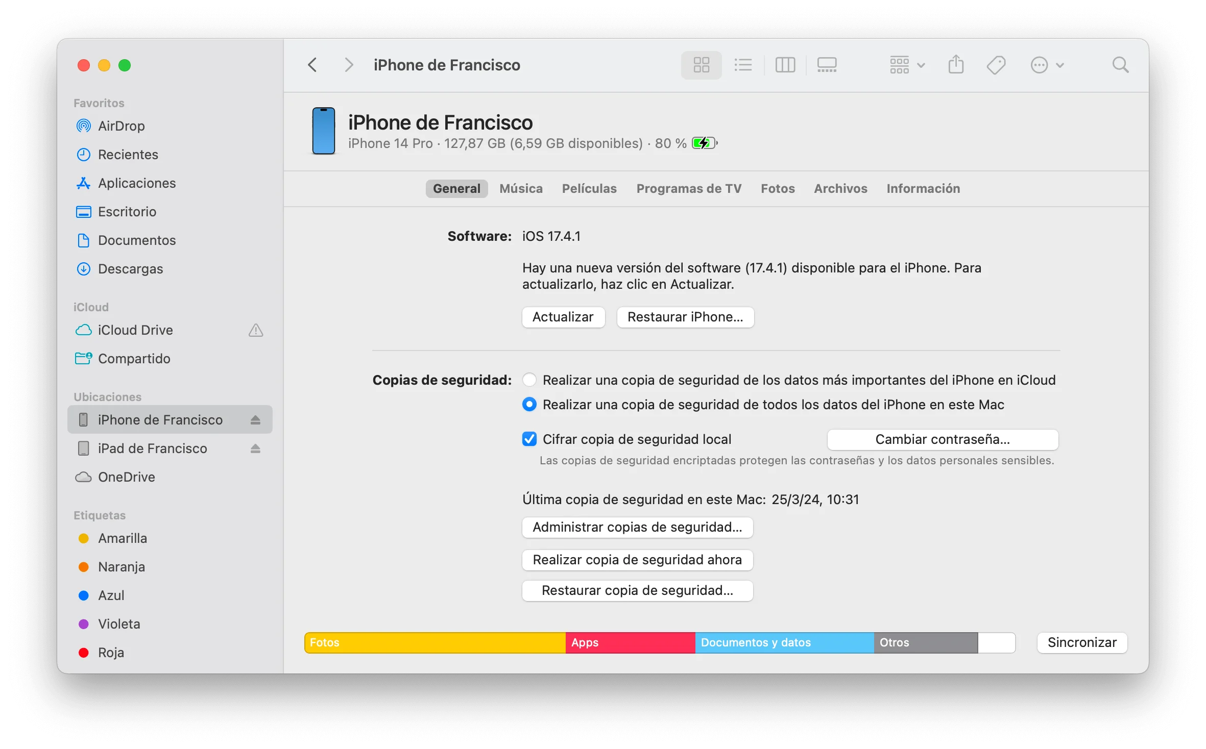 Copia de seguridad del iPhone o el iPad en Mac