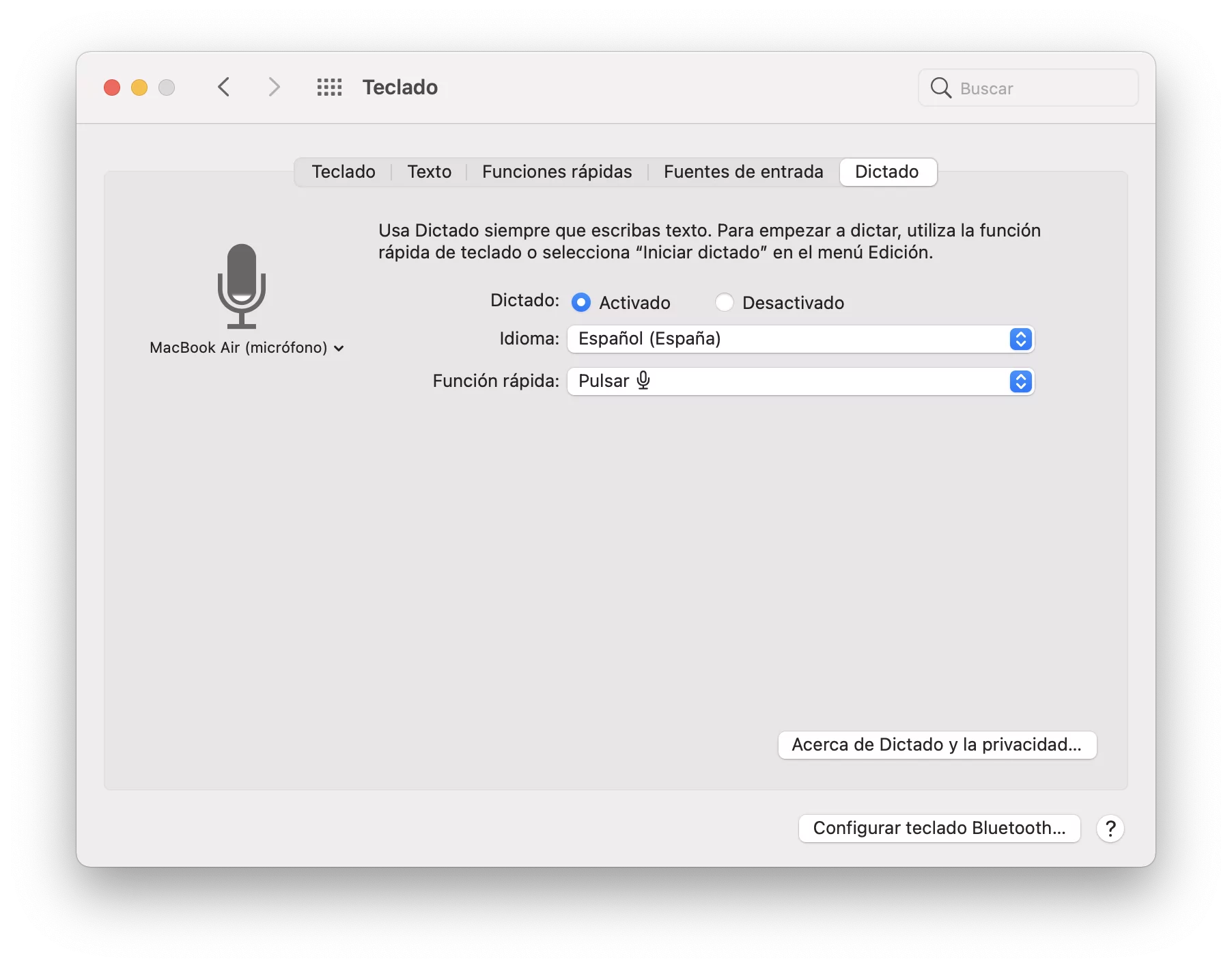 Activar el dictado de voz en Mac